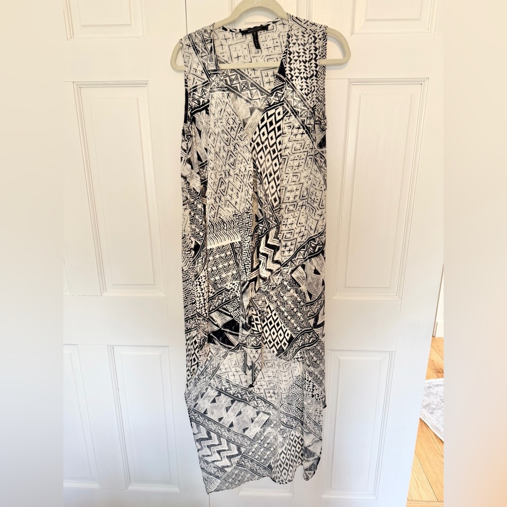 BCBGMAXAZRIA Sheer Geometric Print Tunic Dress High Low Coverup Medium